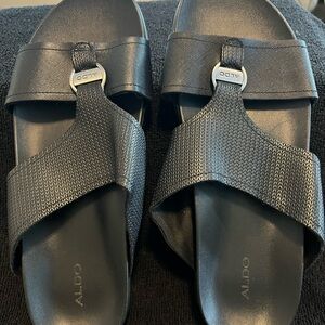 Aldo Textured Black Slide Sandals